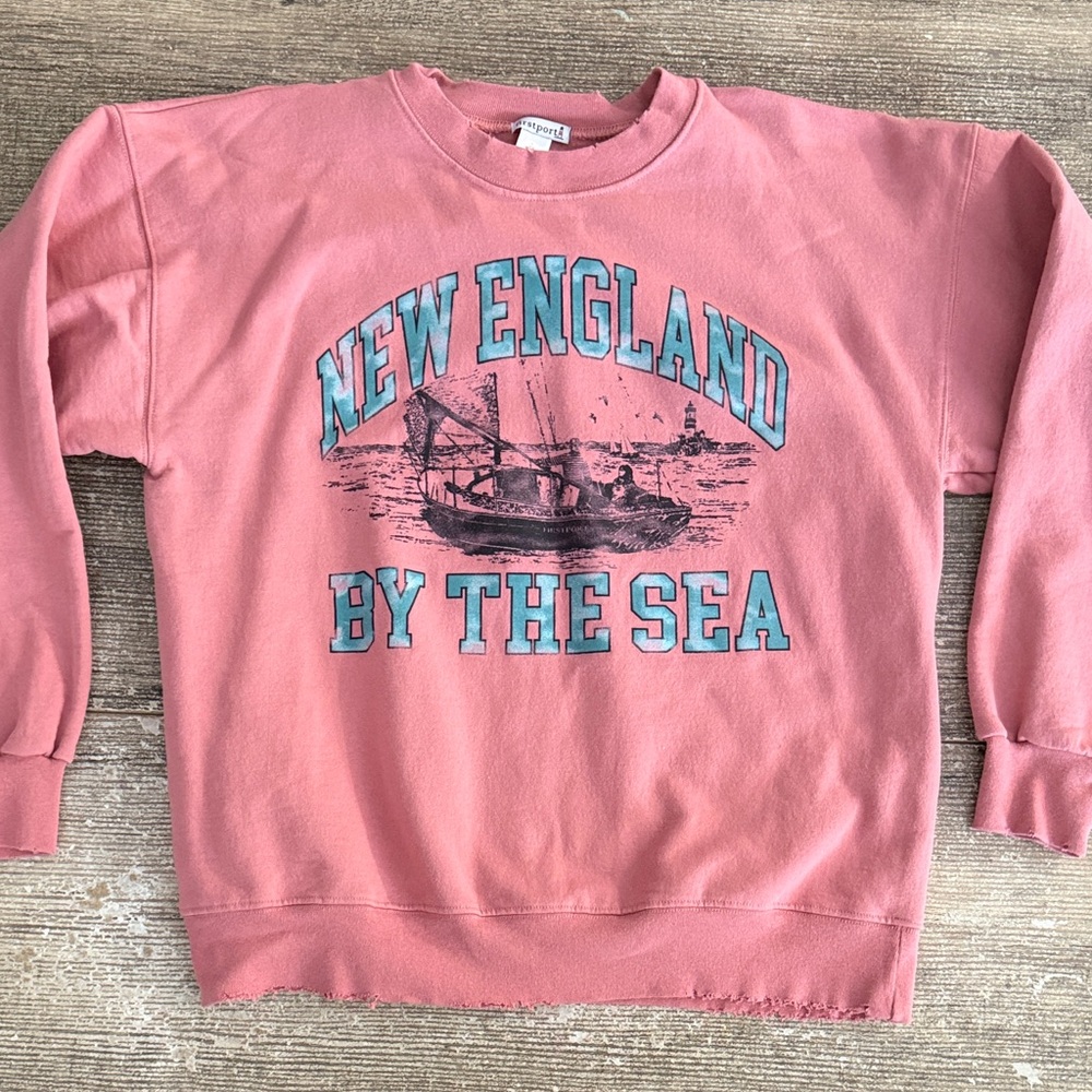 Firstport salmon colored New England by the Sea graphic crewneck sweatshirt
